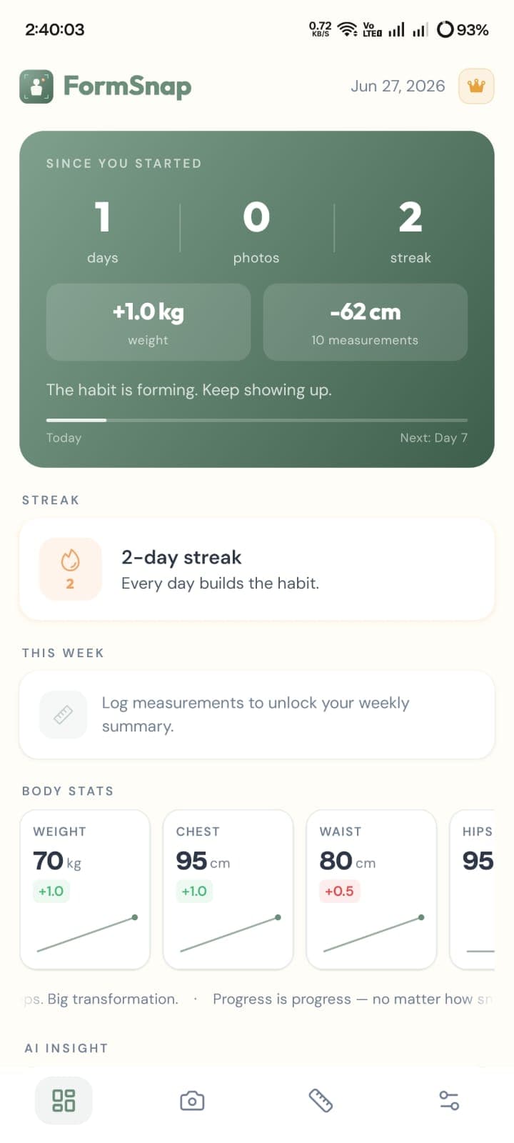 FormSnap progress photo view